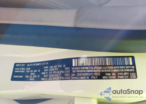 2018 Alfa Romeo Stelvio Ti Lusso Awd z USA, uszkodzony, nr VIN ZASFAKRN3J7C16023